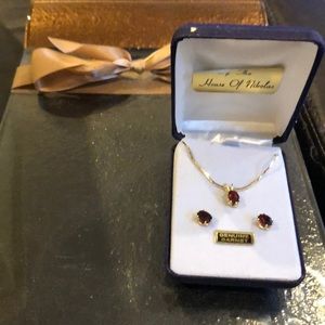 Genuine Garnet necklace and earring set.